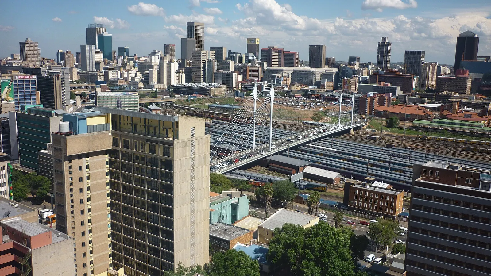 The skyline of the Johannesburg central business district with tall towers