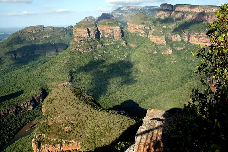 The Three Rondavels rock formations rising above the Blyde River Canyon