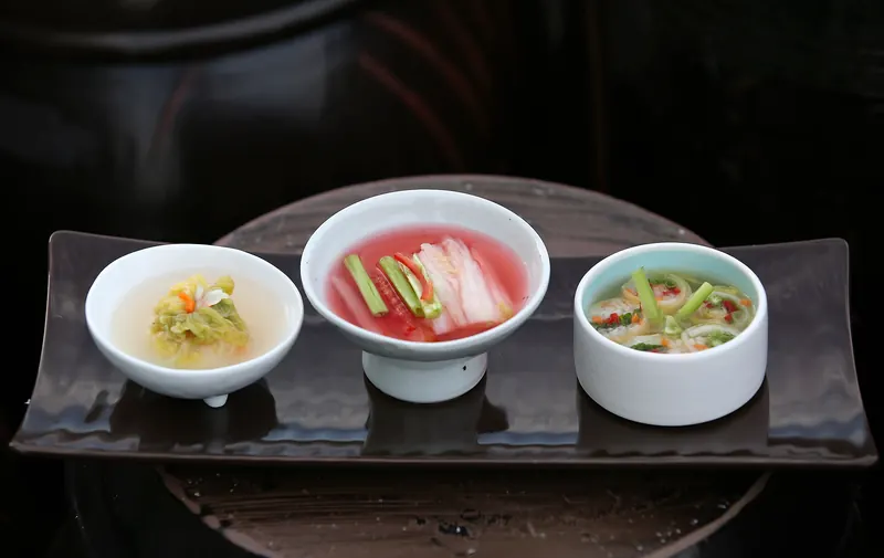 Fermented white kimchi served in a bowl
