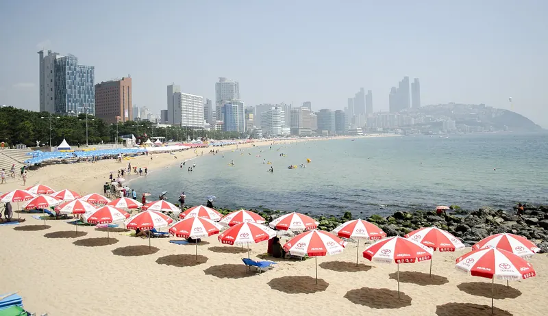 Haeundae Beach with its long sands and city towers behind