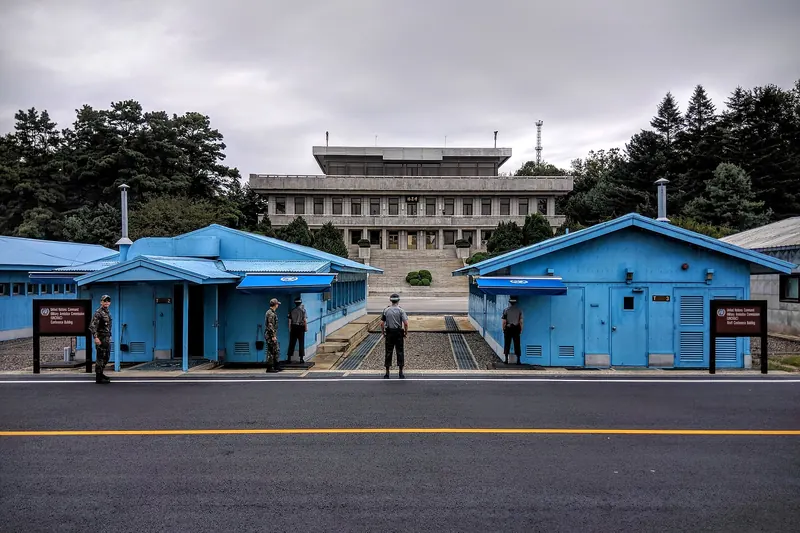 The Joint Security Area at the DMZ looking toward North Korea