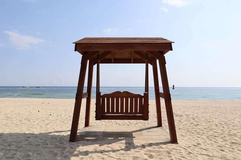 Gyeongpo Beach in Gangneung with pine trees and the sea