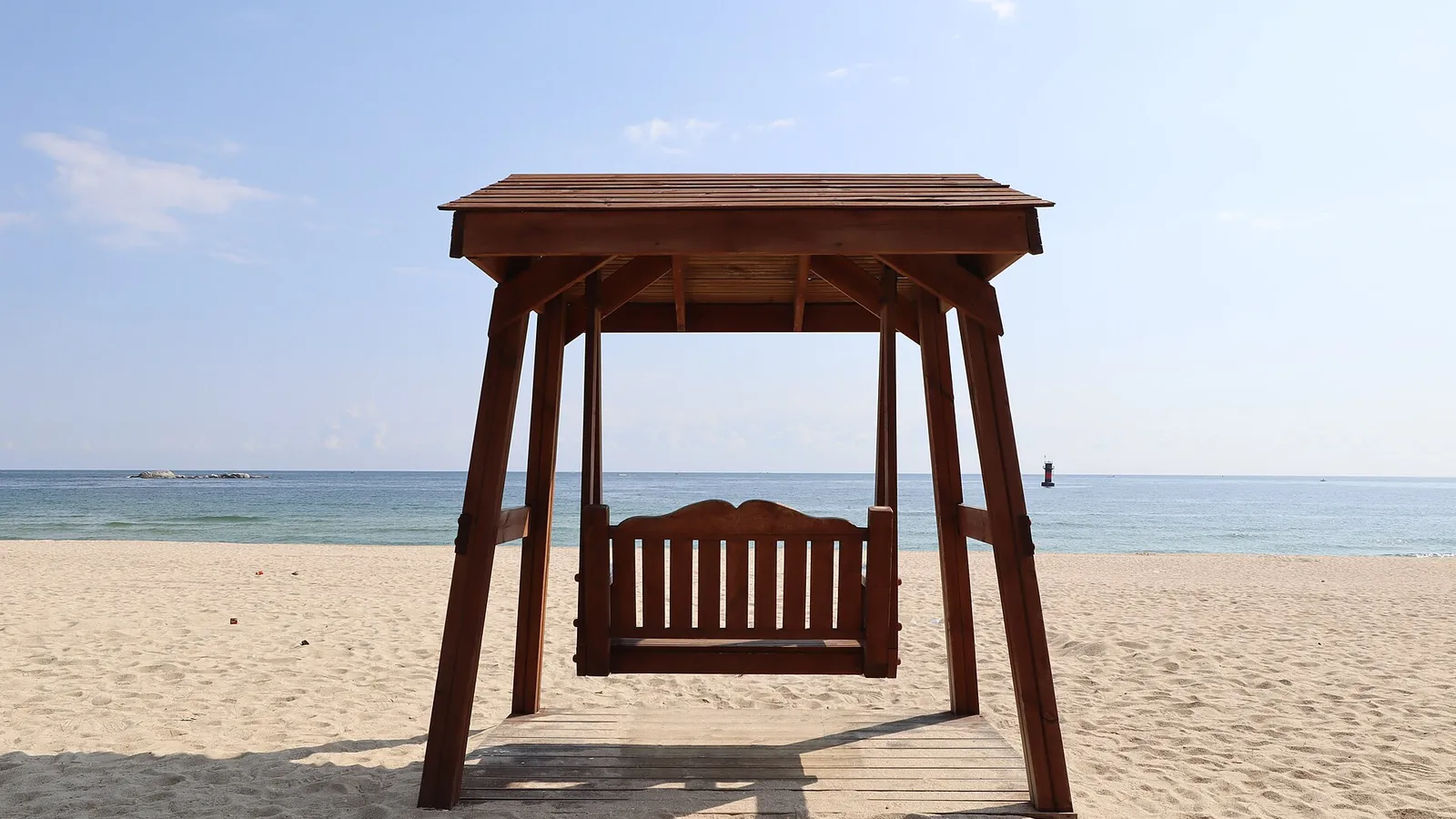 Gyeongpo Beach in Gangneung with pine trees and the sea