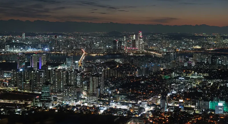 N Seoul Tower rising above the trees of Namsan Mountain