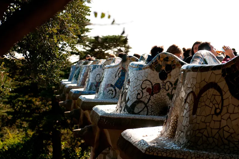 The undulating mosaic bench on the terrace at Park Güell