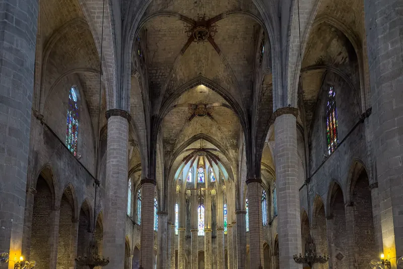 The wide, plain Gothic interior of Santa Maria del Mar