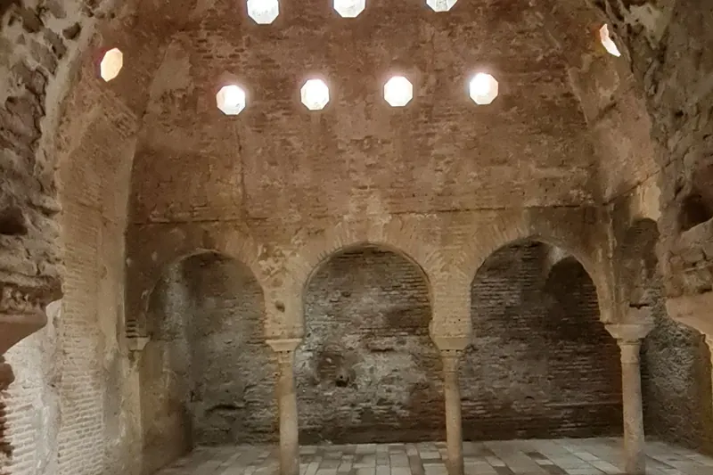 The brick vaults and columns of El Bañuelo, Granada's surviving Moorish bathhouse