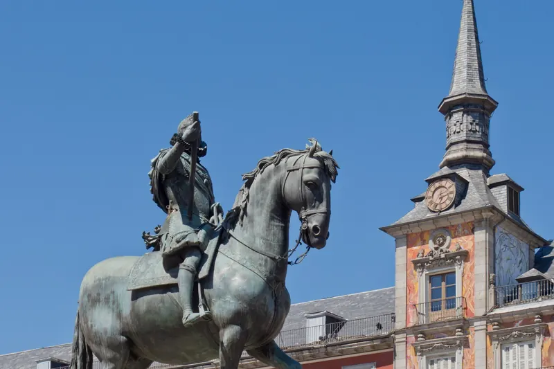 The Casa de la Panadería and the statue of Felipe III on the Plaza Mayor
