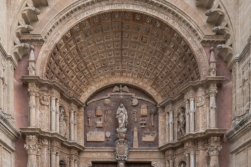 The Gothic portal and buttresses of La Seu, Palma Cathedral