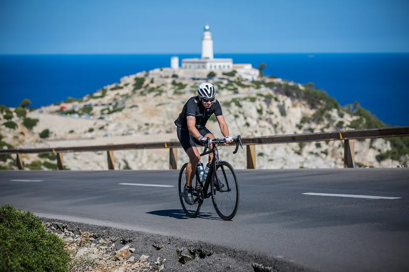 A cyclist on the road out to Cap de Formentor