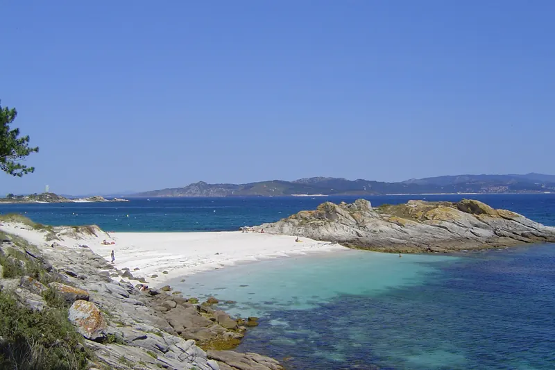A white-sand beach on the Cíes Islands