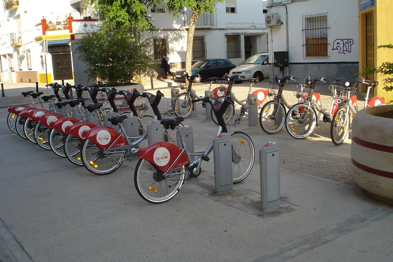A public bike-share stand in Seville