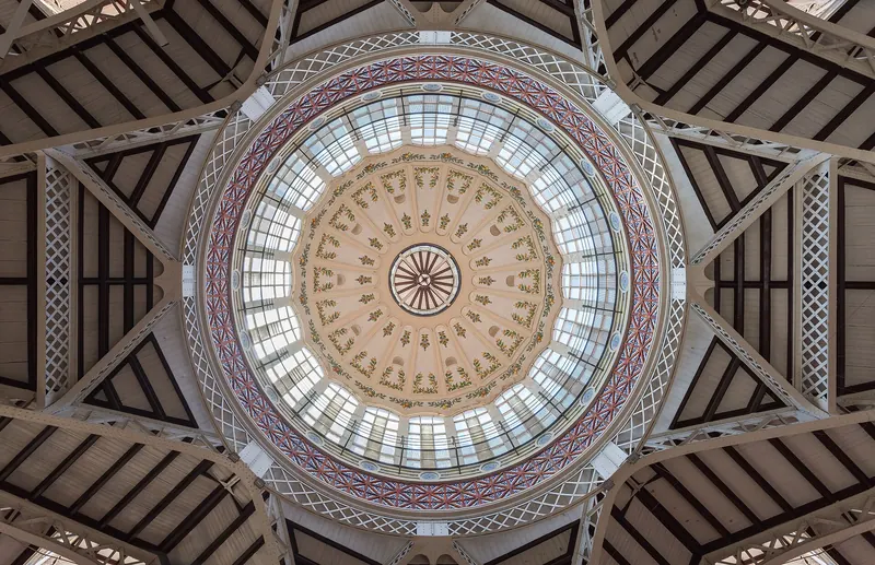 The iron and glass dome of Valencia's Mercat Central