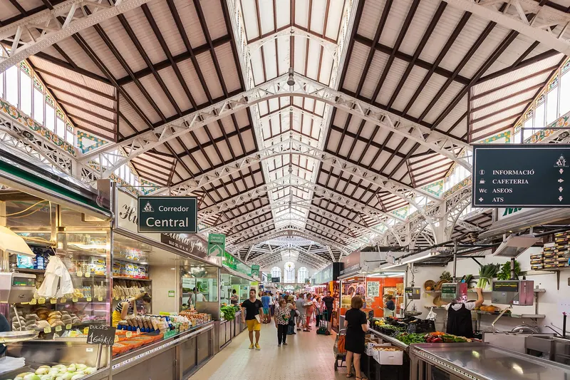 Stalls under the modernista roof of the Mercat Central