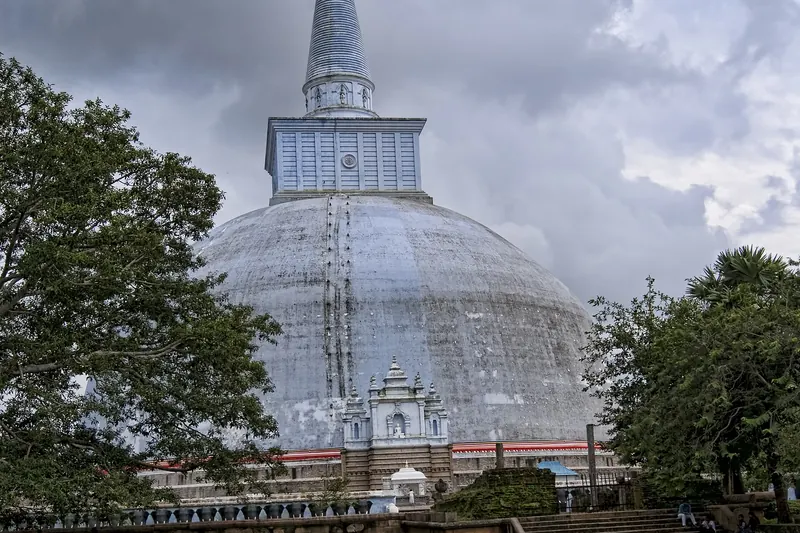The Ruwanwelisaya stupa with a row of elephant statues