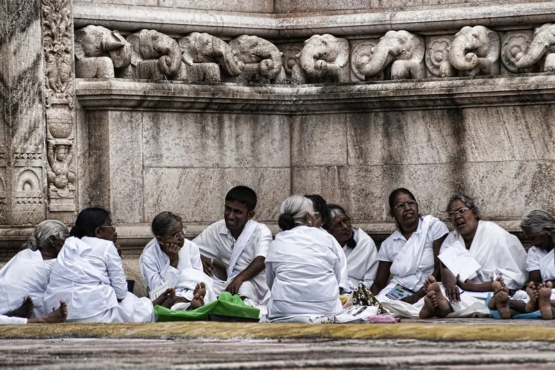 The white dome of the Ruwanwelisaya stupa in Anuradhapura