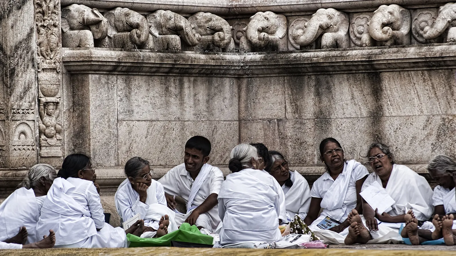 The white dome of the Ruwanwelisaya stupa in Anuradhapura