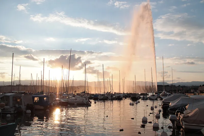 The Jet d'Eau fountain rising from Lake Geneva
