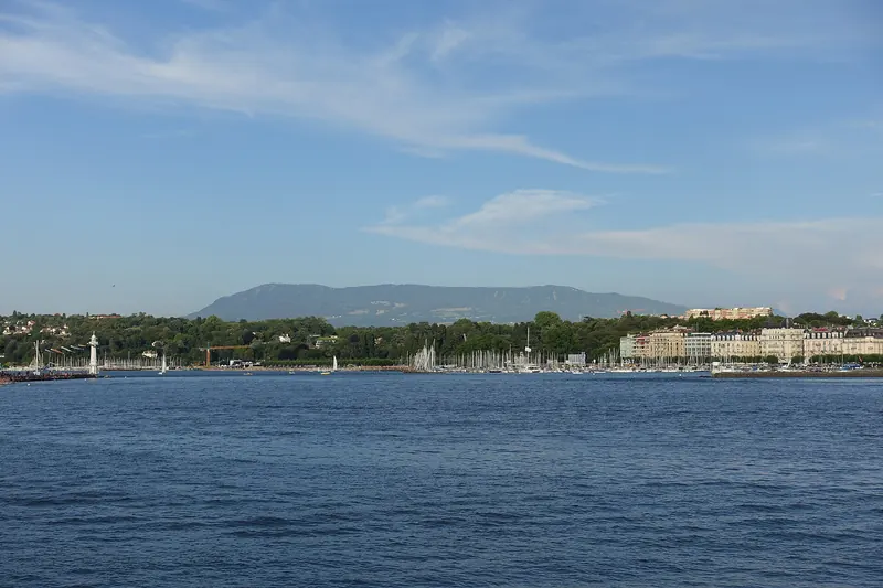 The Quai du Mont Blanc promenade on the shore of Lake Geneva
