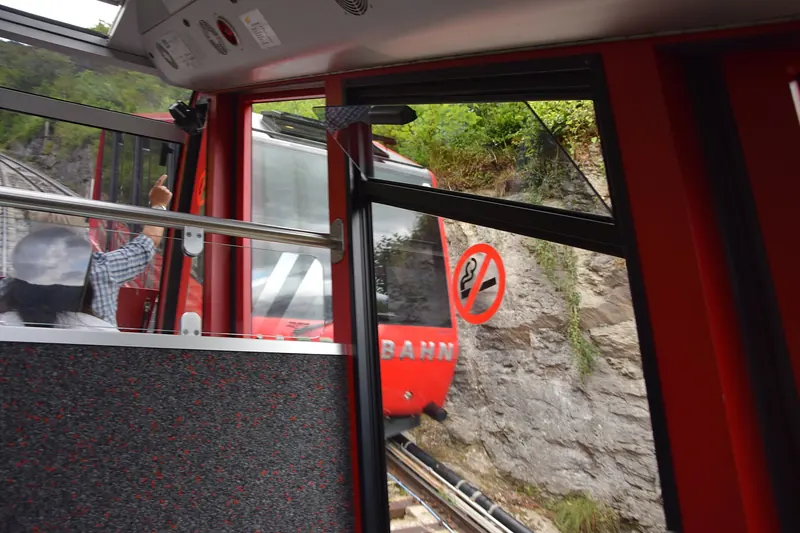 The funicular railway climbing to Harder Kulm above Interlaken