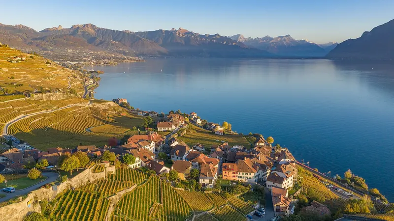 The terraced vineyards of Lavaux above Lake Geneva