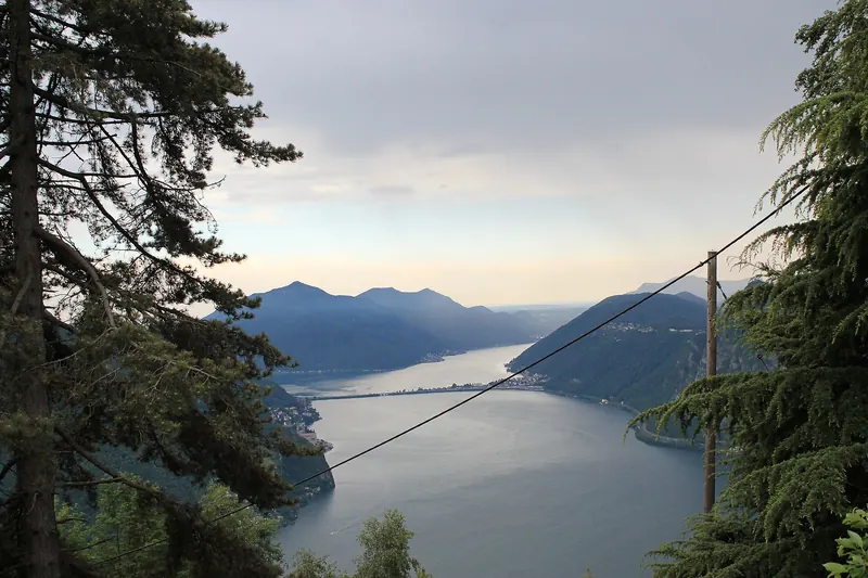 The waterfront of Lugano with Monte Brè behind