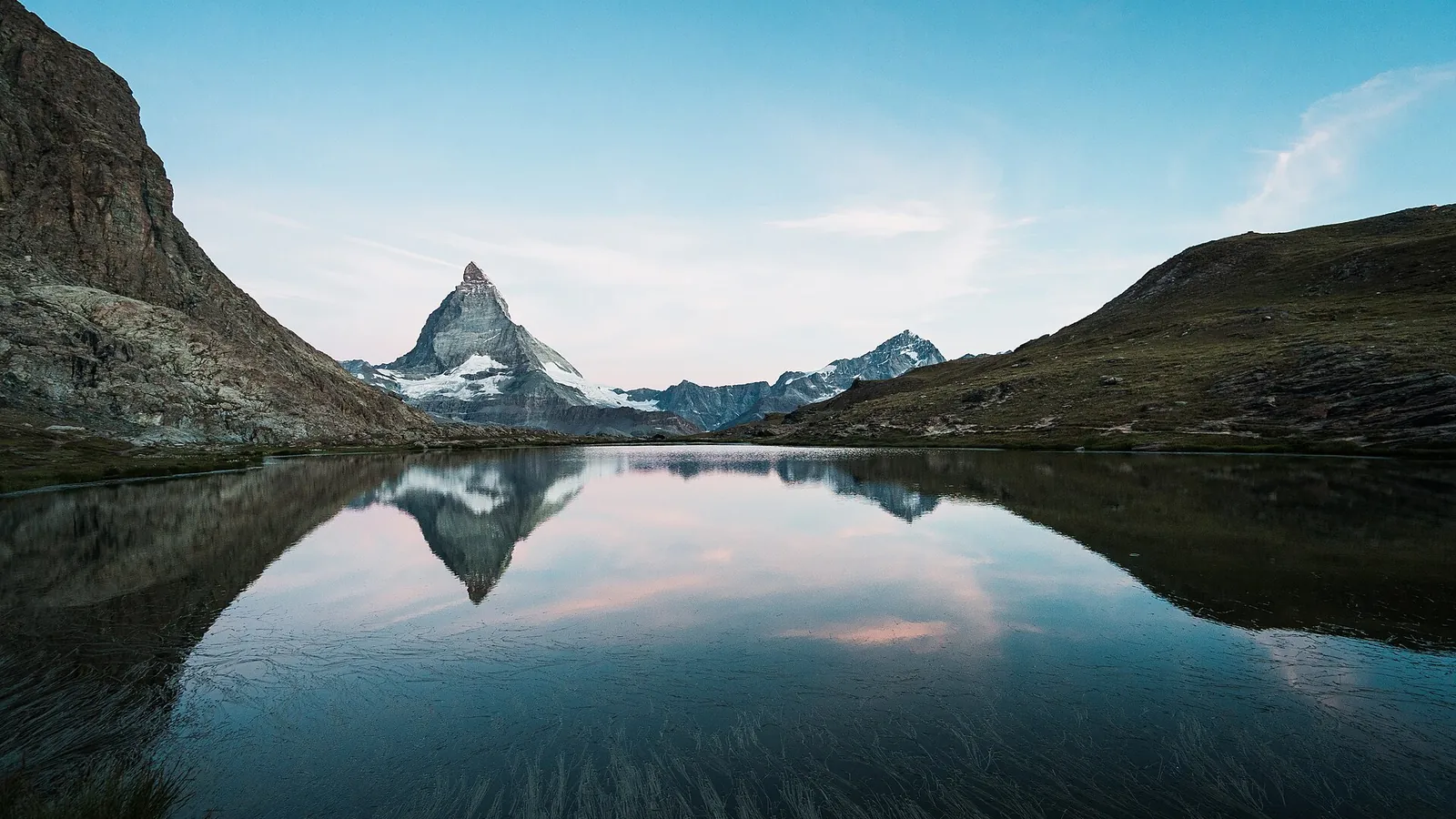 The Matterhorn reflected in the Riffelsee at sunrise