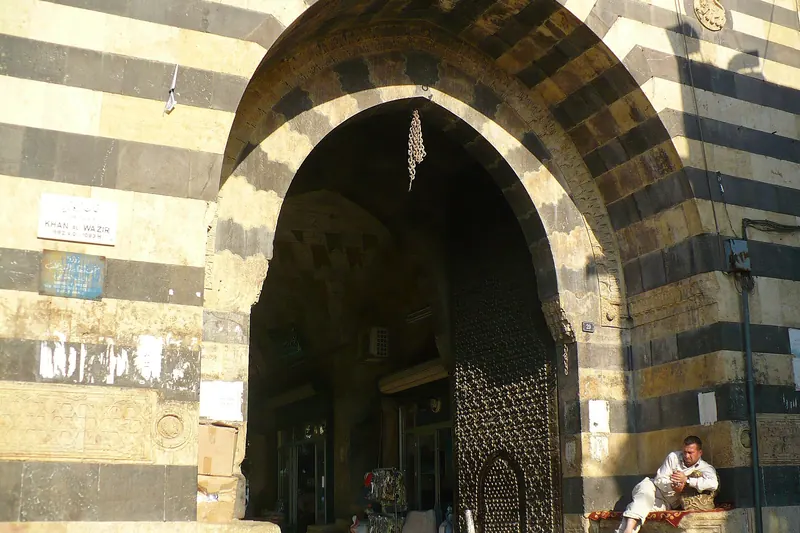 The courtyard of Khan al-Wazir in Aleppo, photographed in 2008