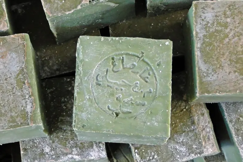 Stacks of traditional Aleppo soap bars, photographed in 2010