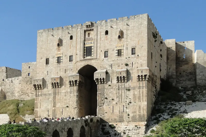 The fortified inner gate of the Aleppo Citadel, photographed in 2010, before the war
