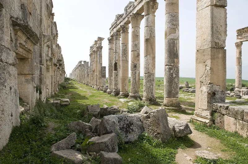 The colonnaded street of Apamea, photographed in 2009, before the war