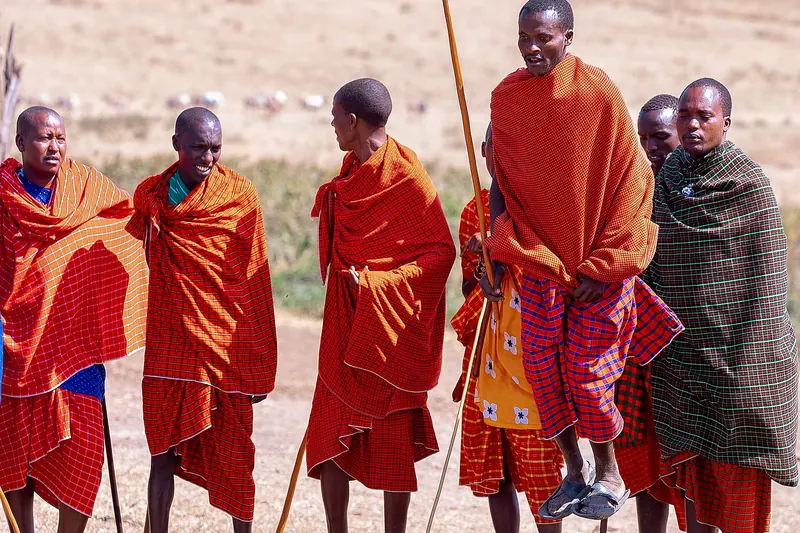 Maasai men performing a traditional dance in Tanzania
