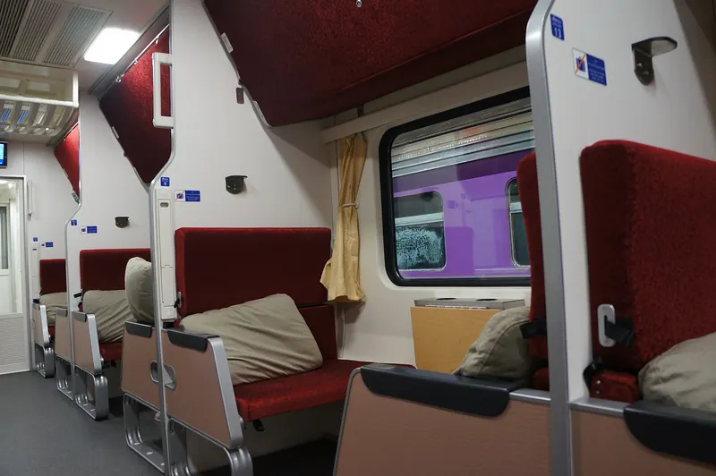 A sleeper carriage on a Thai State Railway overnight train