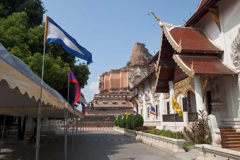 The partially ruined ancient chedi at Wat Chedi Luang in Chiang Mai