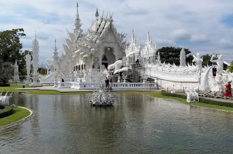 Wat Rong Khun, the White Temple, with its dazzling white facade and spires