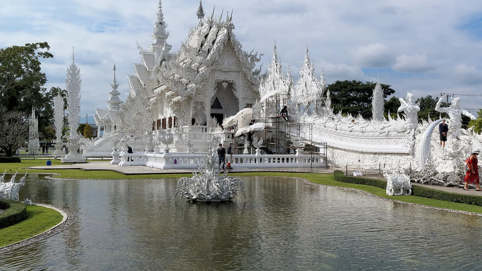Wat Rong Khun, the White Temple, with its dazzling white facade and spires
