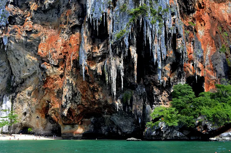 Railay Beach's limestone cliffs rising from the turquoise water