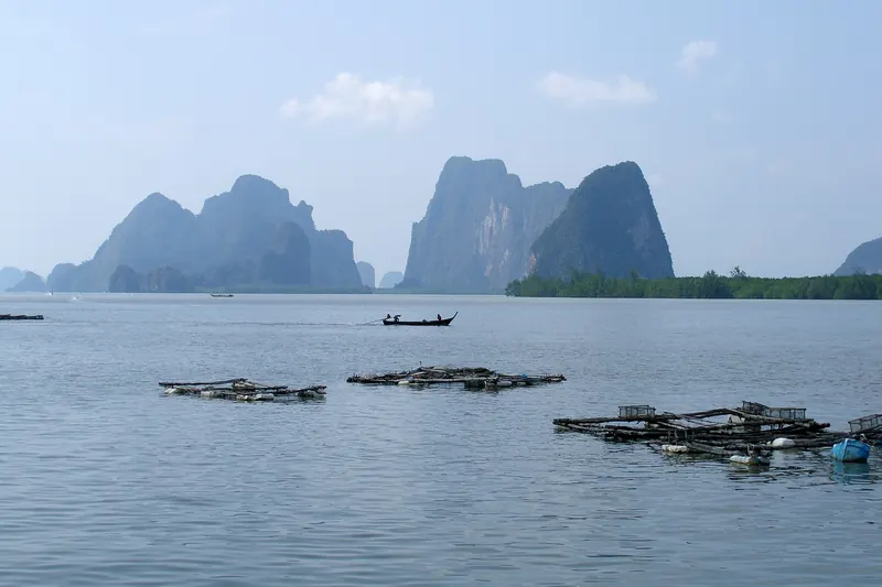 Limestone karst islands rising from the Andaman Sea near Phuket