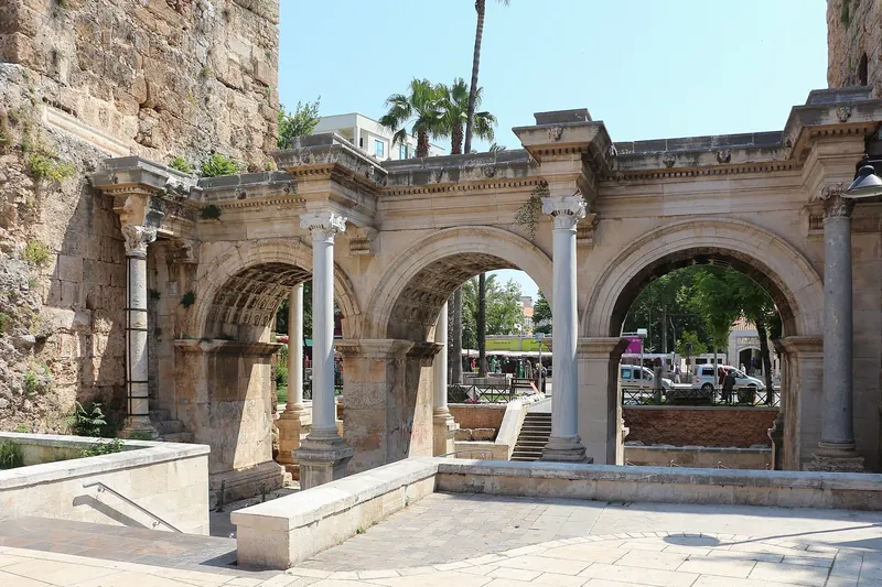 The triple marble arches of Hadrian's Gate in Antalya