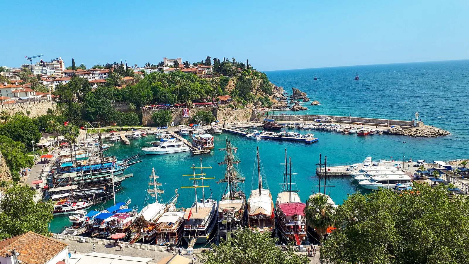 The harbour and Ottoman houses of the walled Kaleiçi quarter in Antalya