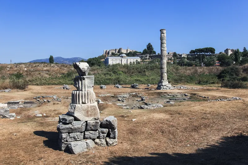 The single re-erected column marking the Temple of Artemis