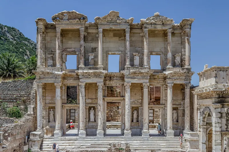 The two-storey marble facade of the Library of Celsus at Ephesus