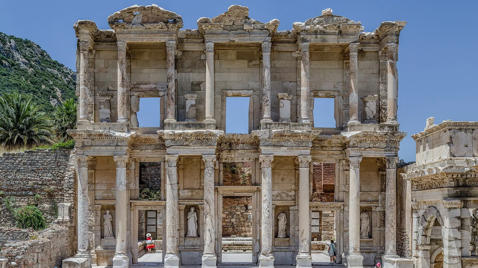 The two-storey marble facade of the Library of Celsus at Ephesus