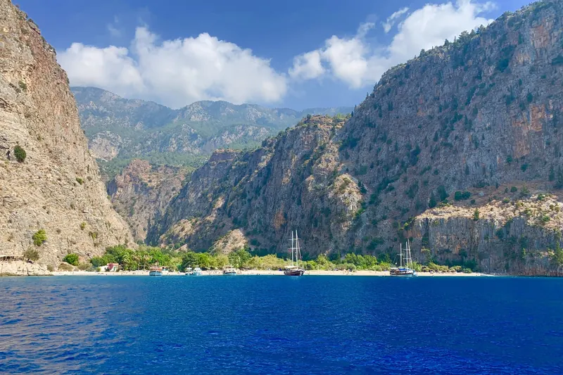 The steep-sided canyon and beach of Butterfly Valley