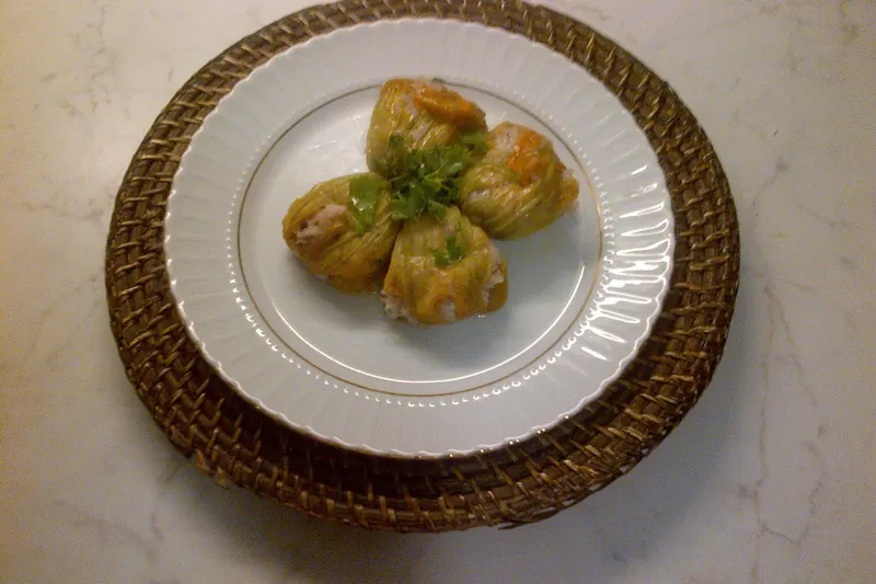 Courgette flowers stuffed with rice and herbs