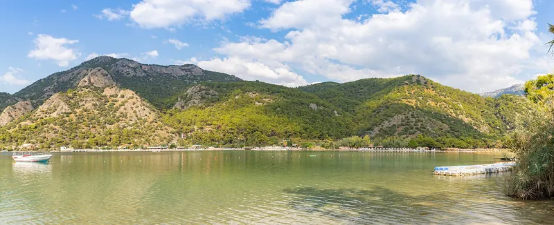The sheltered turquoise lagoon and pine-backed spit at Ölüdeniz on Turkey's south-west coast