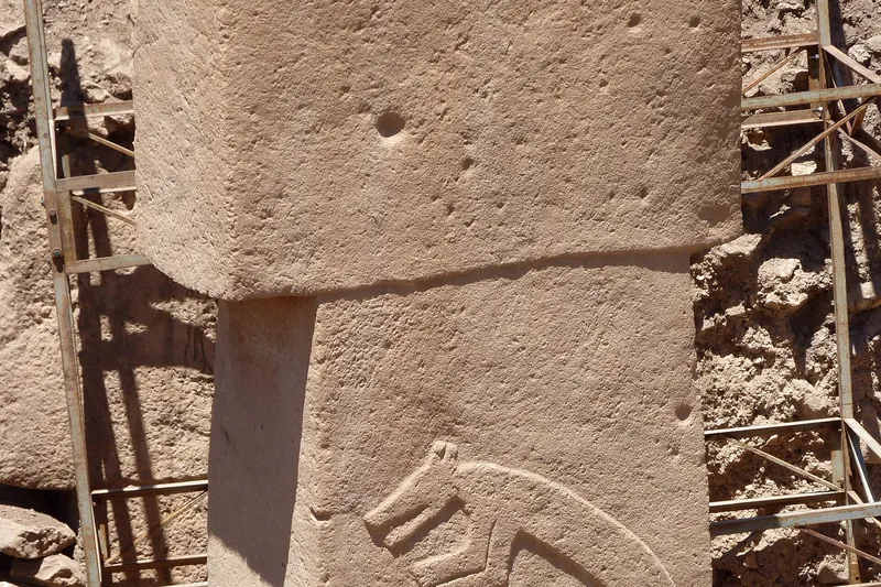 A carved T-shaped pillar at Göbekli Tepe