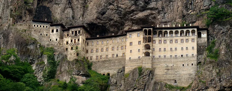 Sumela Monastery built into a sheer cliff face above the forested Altındere valley near Trabzon