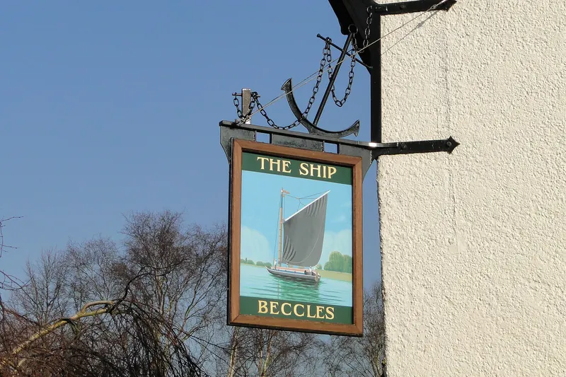 A traditional hanging pub sign outside an English inn