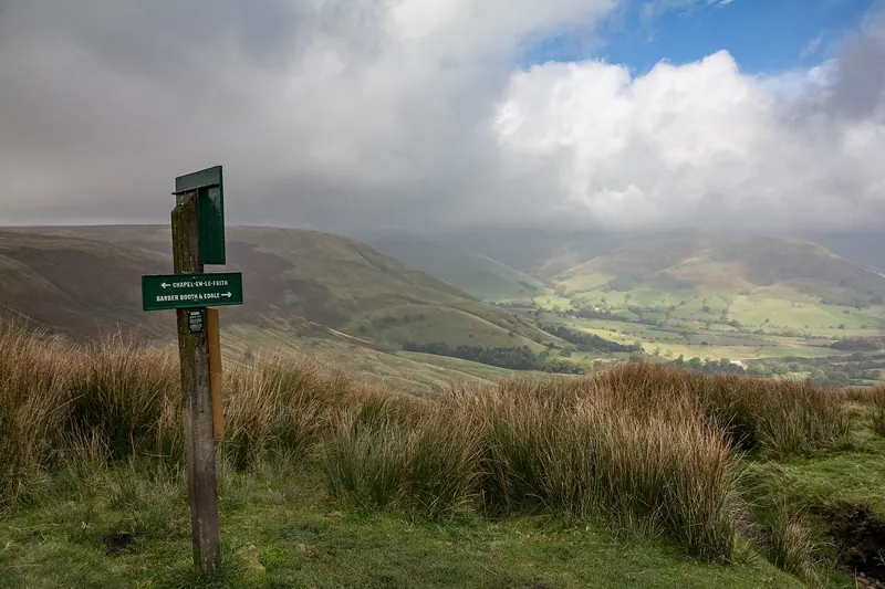 A footpath crossing open countryside in the Peak District